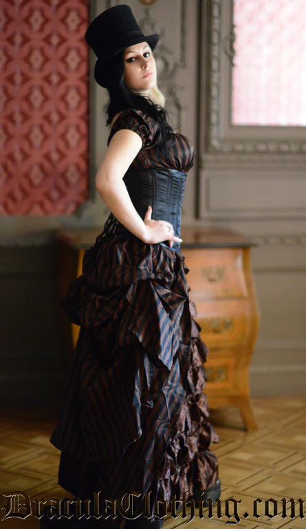 Steampunk Striped Victorian Dress - Image 8