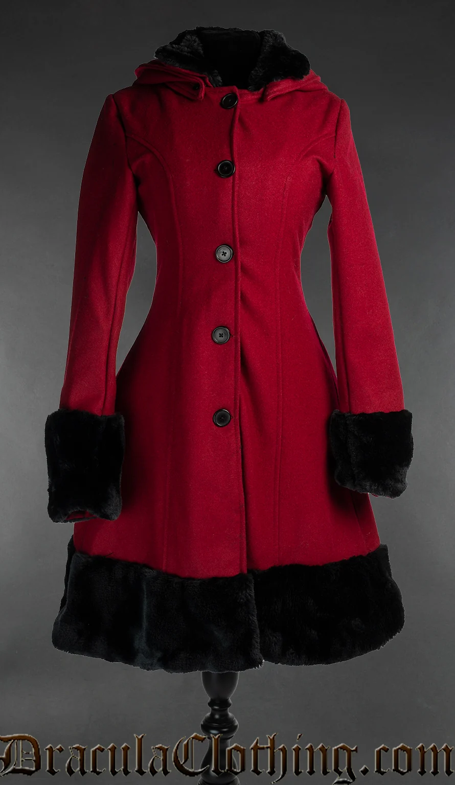 Thick Red Winter Wool Coat Old Sizes