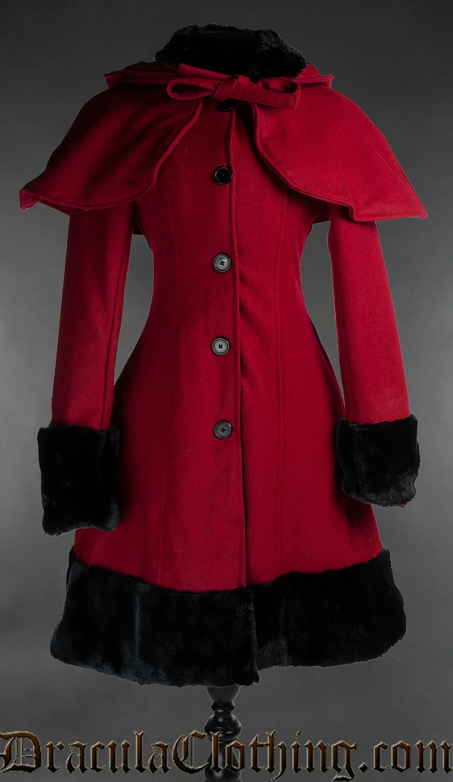 Thick Red Winter Wool Coat Old Sizes - Image 2