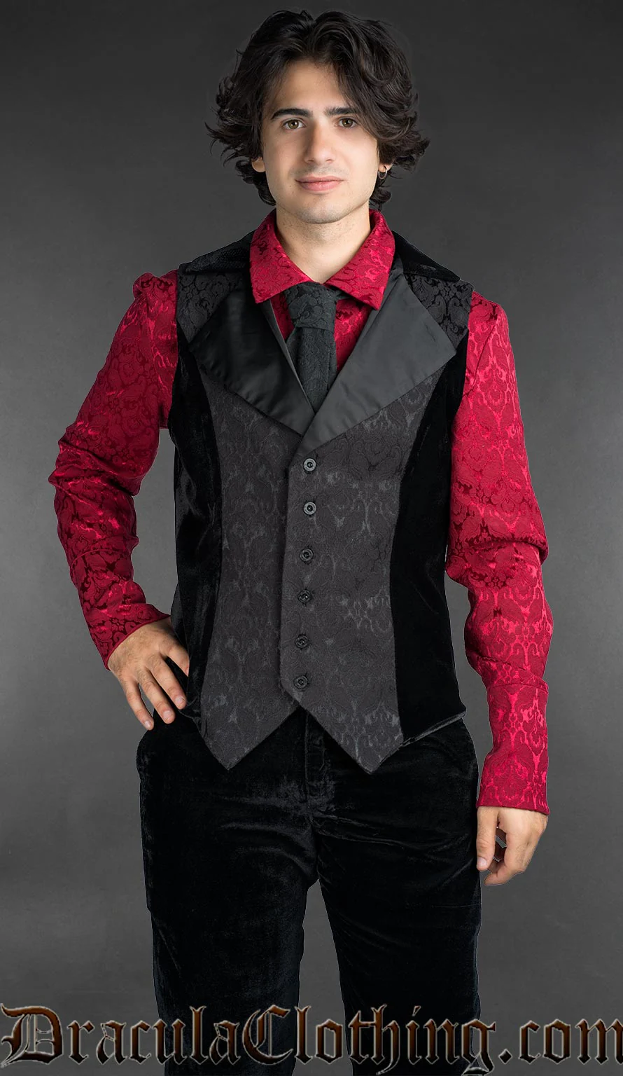 Velvet Details Black Brocade Vest