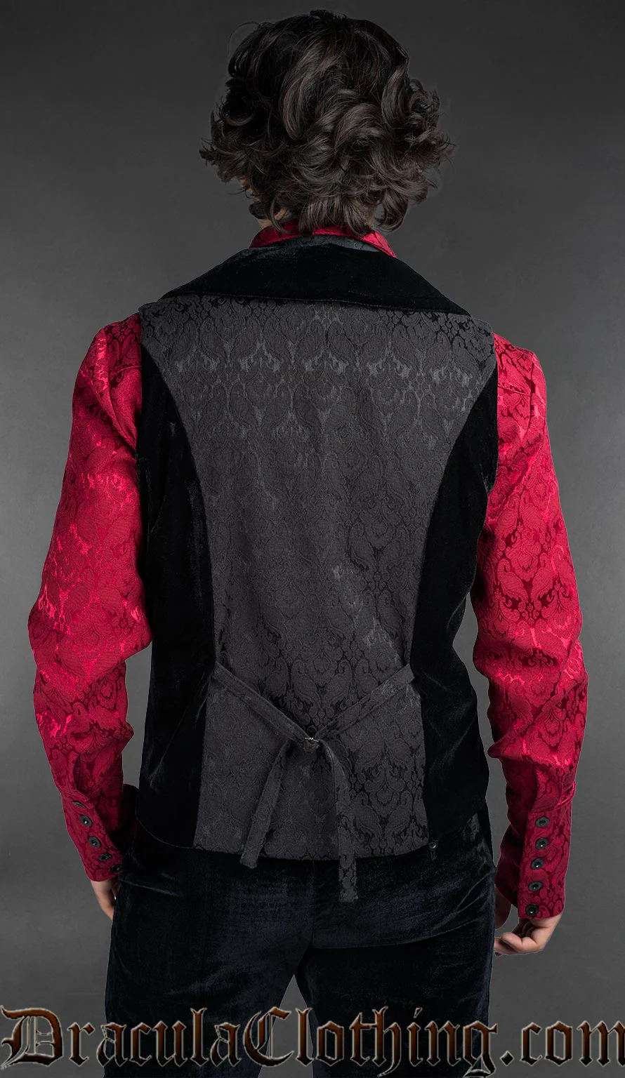 Velvet Details Black Brocade Vest - Image 2