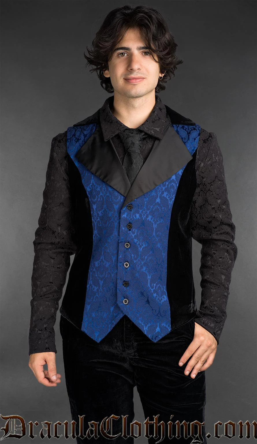 Velvet Details Blue Brocade Vest