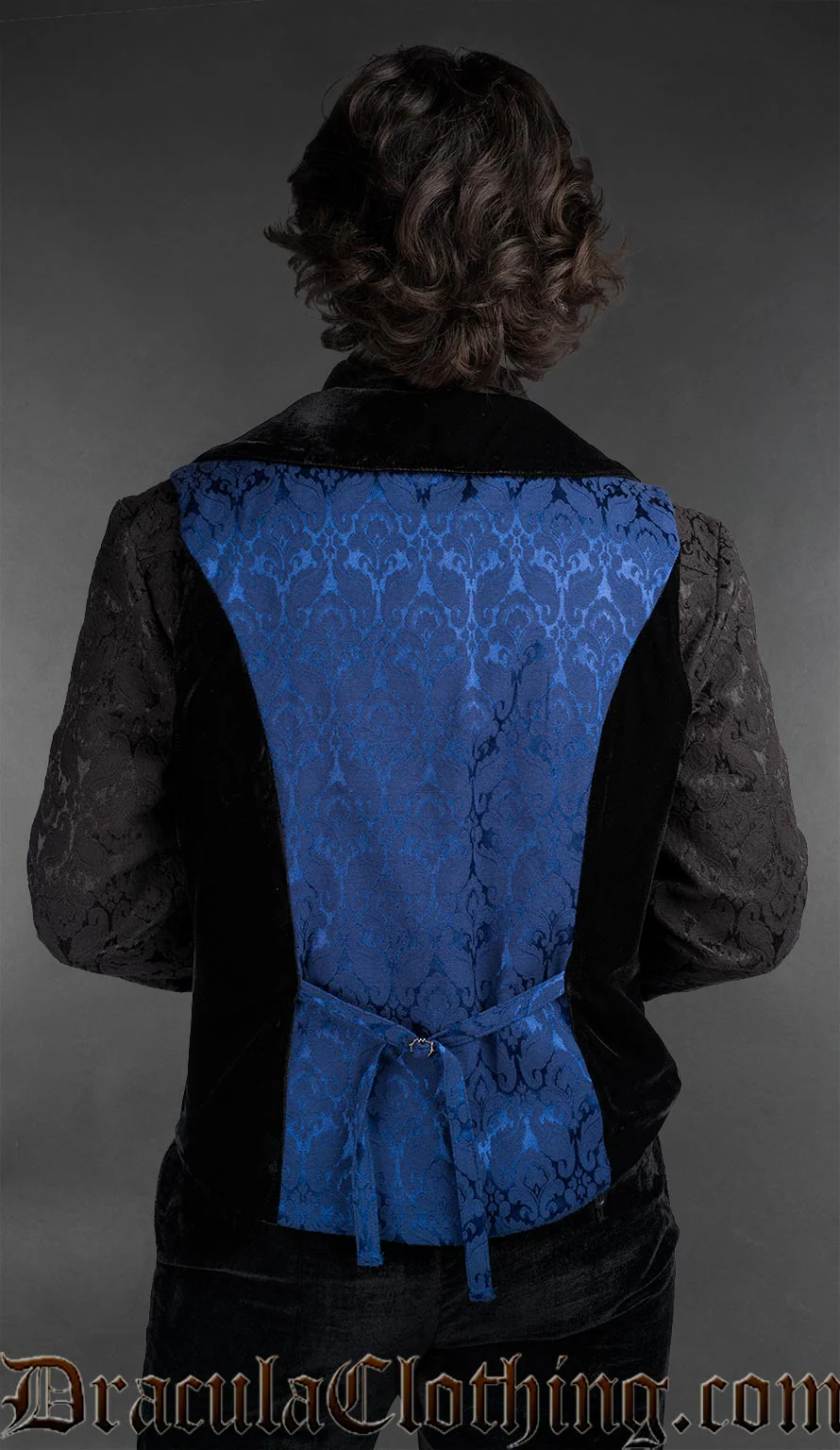 Velvet Details Blue Brocade Vest - Image 2