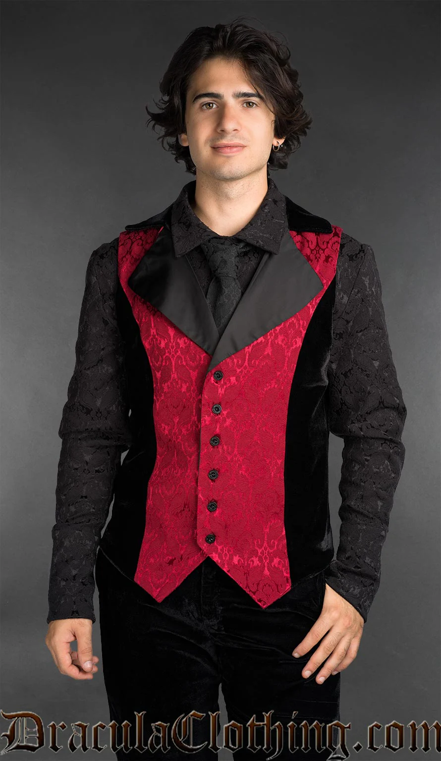 Velvet Details Red Brocade Vest