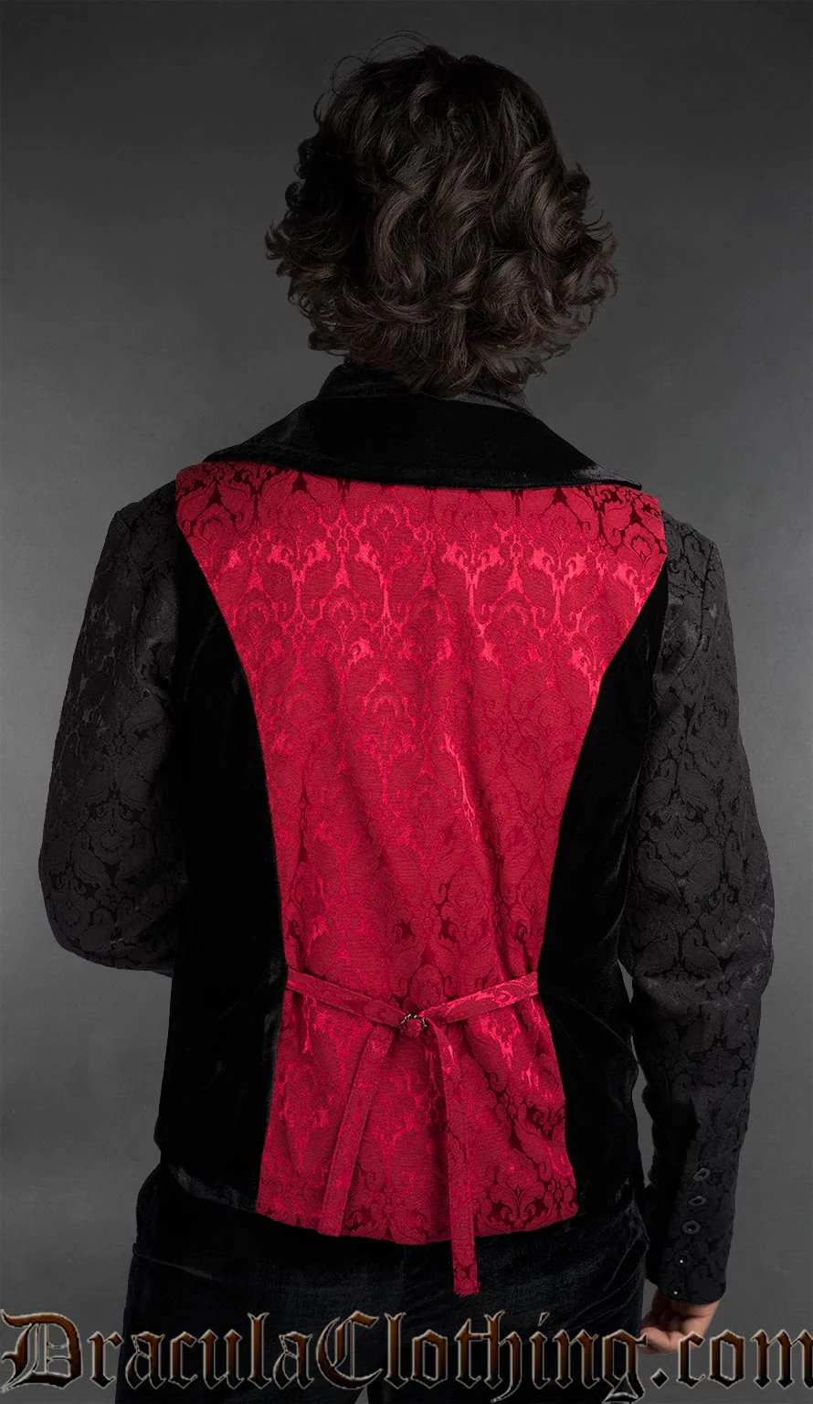 Velvet Details Red Brocade Vest - Image 2