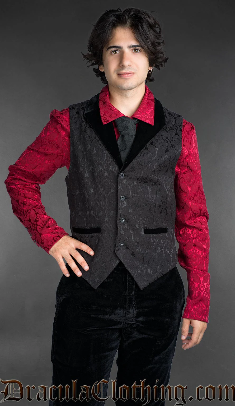 Velvet Lapel Black Brocade Vest