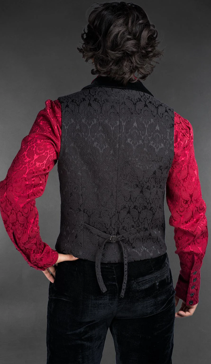 Velvet Lapel Black Brocade Vest - Image 2