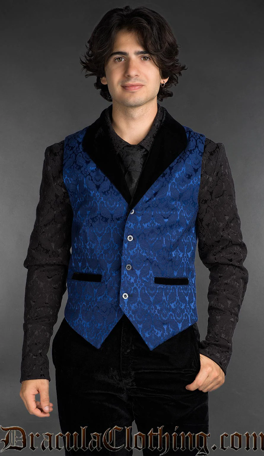 Velvet Lapel Blue Brocade Vest