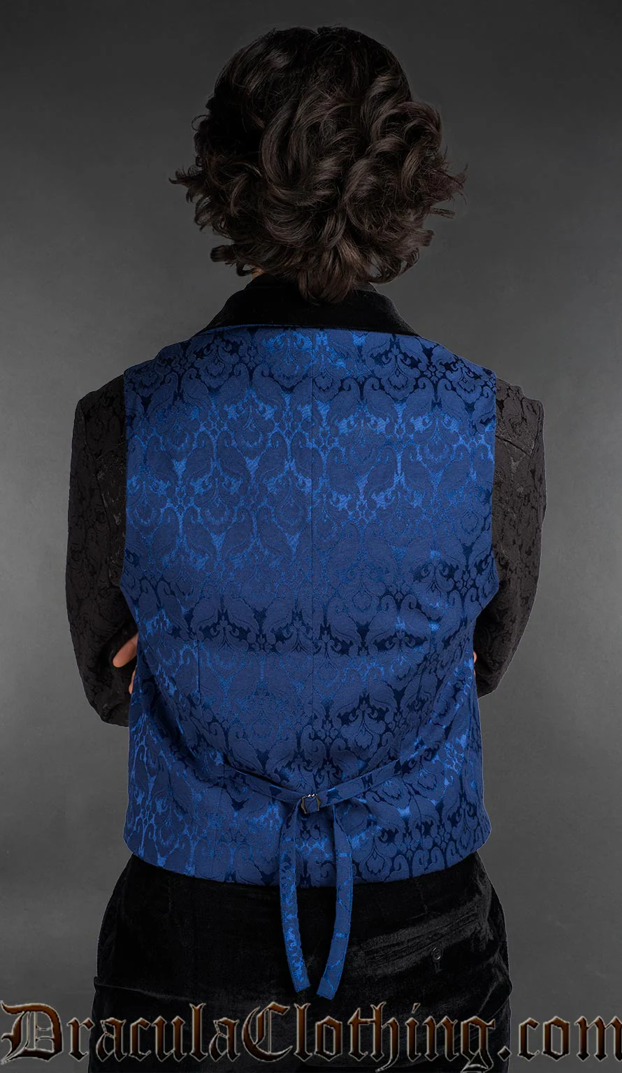 Velvet Lapel Blue Brocade Vest - Image 2