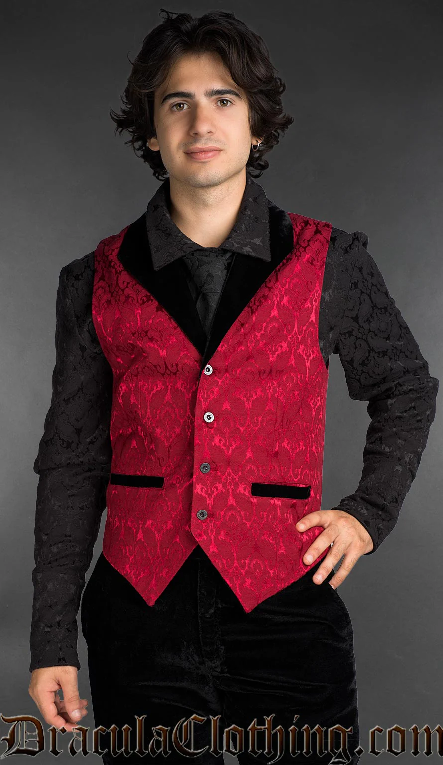 Velvet Lapel Red Brocade Vest