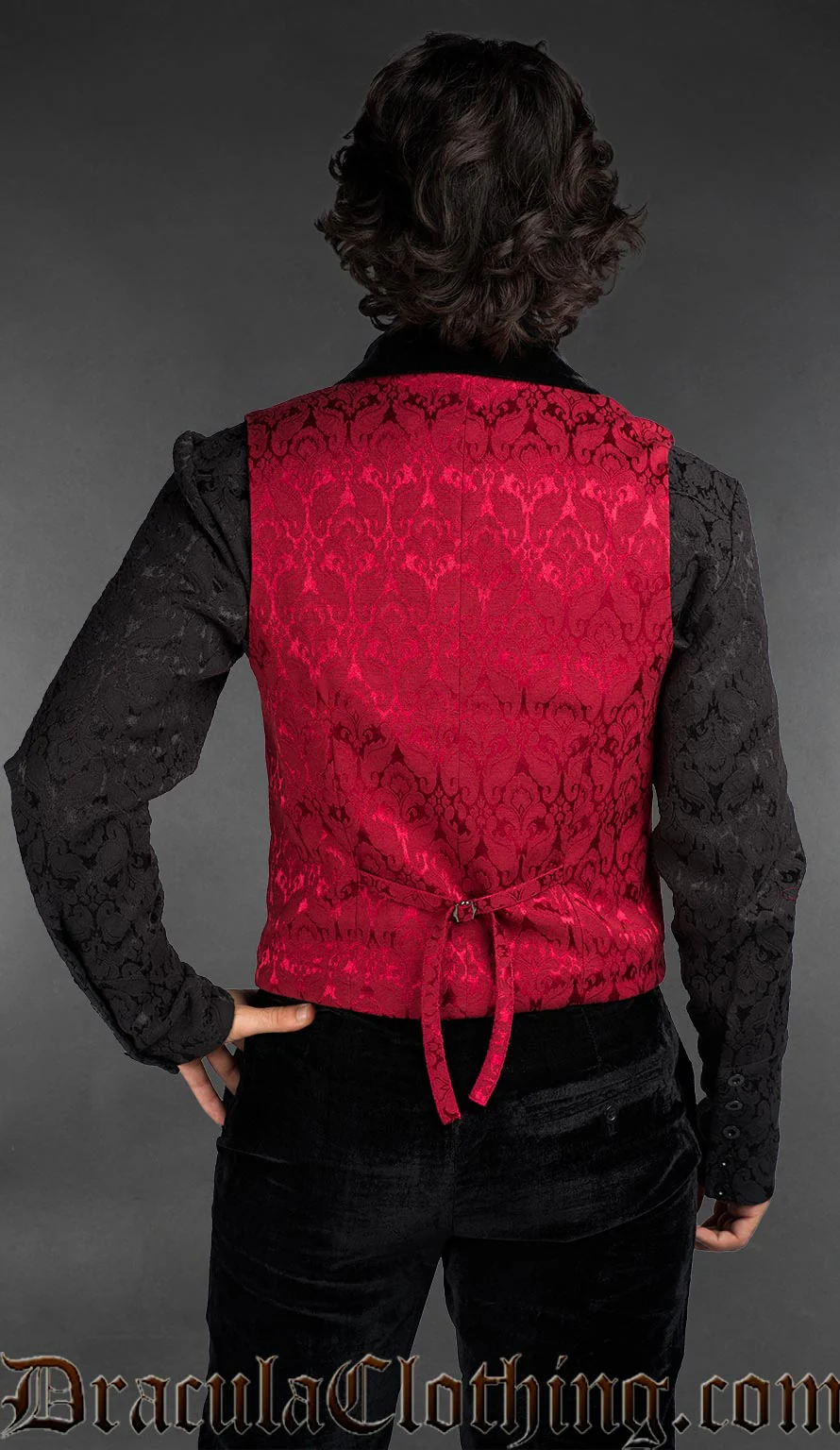 Velvet Lapel Red Brocade Vest - Image 2