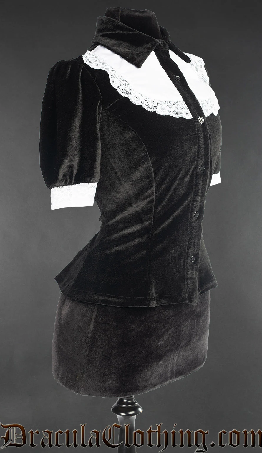 Velvet short Sleeved Bib Blouse - Image 3