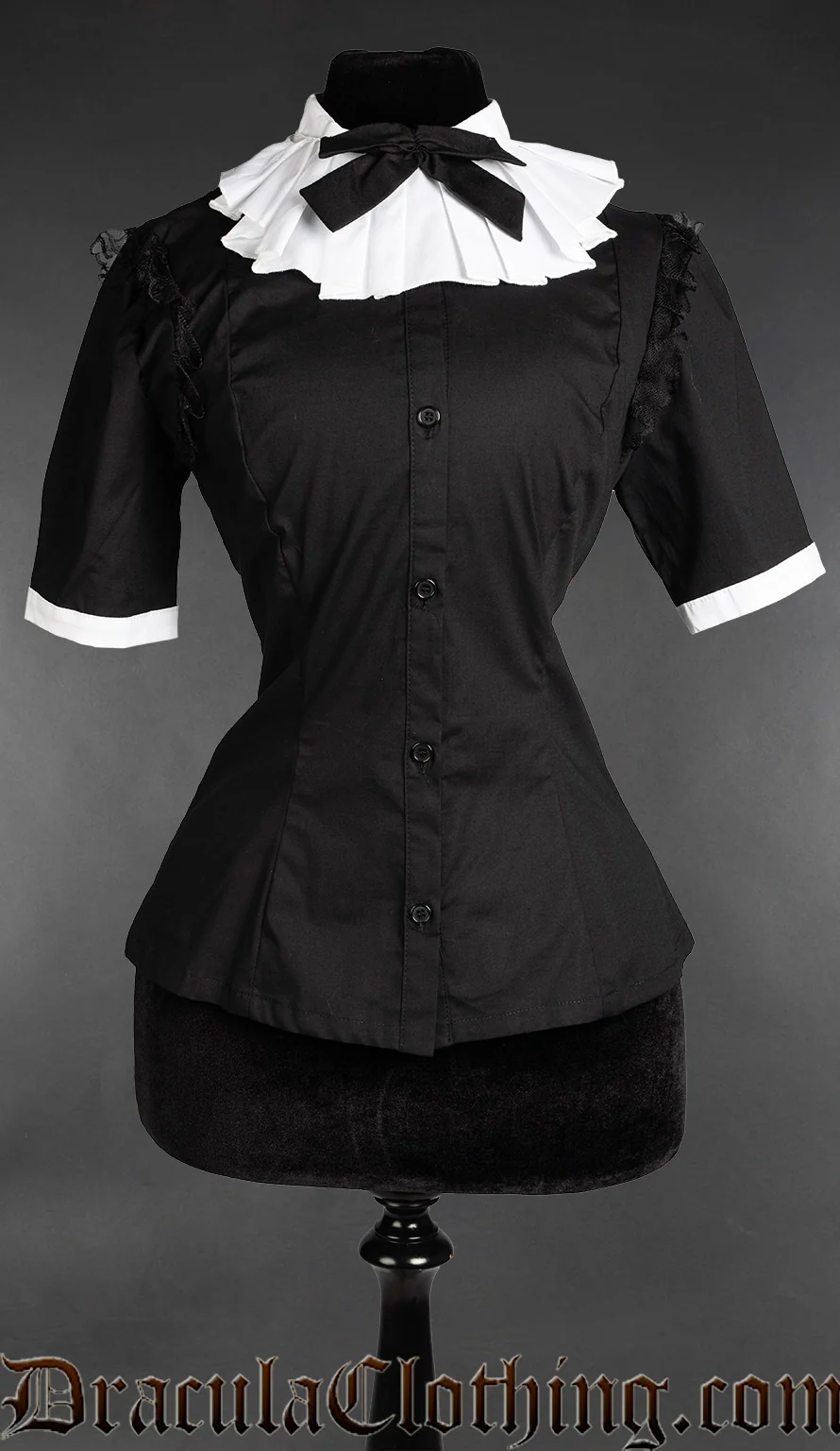 Victorian Ruffle Collar Short Sleeved Blouse - Image 3
