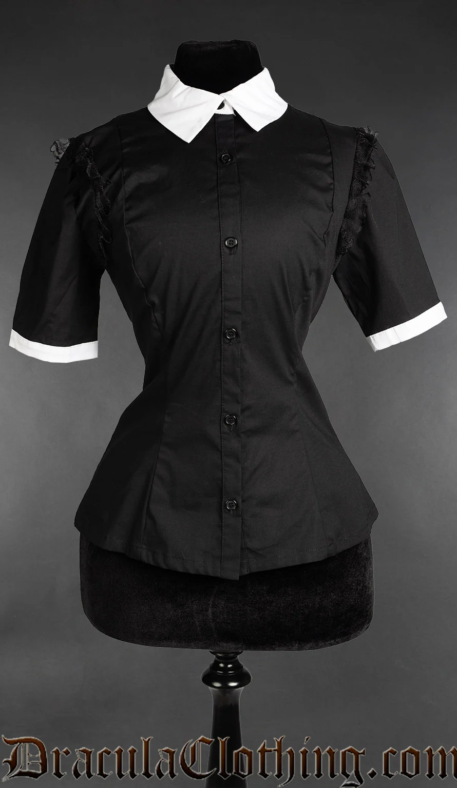Victorian Ruffle Collar Short Sleeved Blouse - Image 4