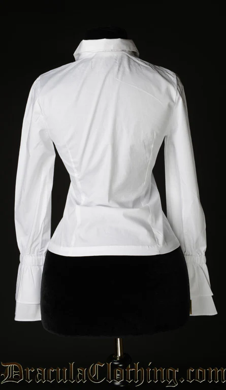 White Cotton Elegant Cravat Blouse - Image 2