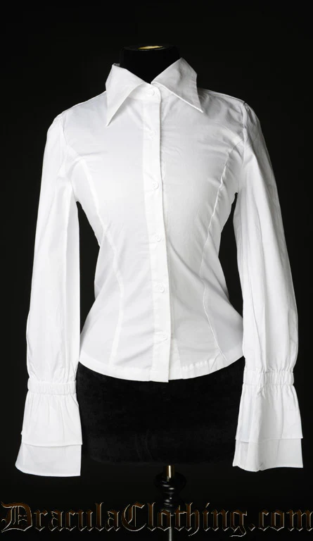 White Cotton Elegant Cravat Blouse - Image 3