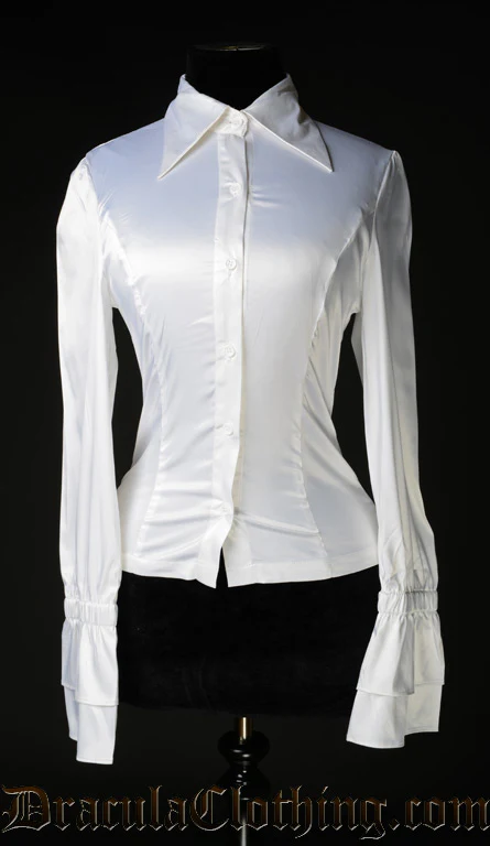 White Satin Elegant Cravat Blouse - Image 2