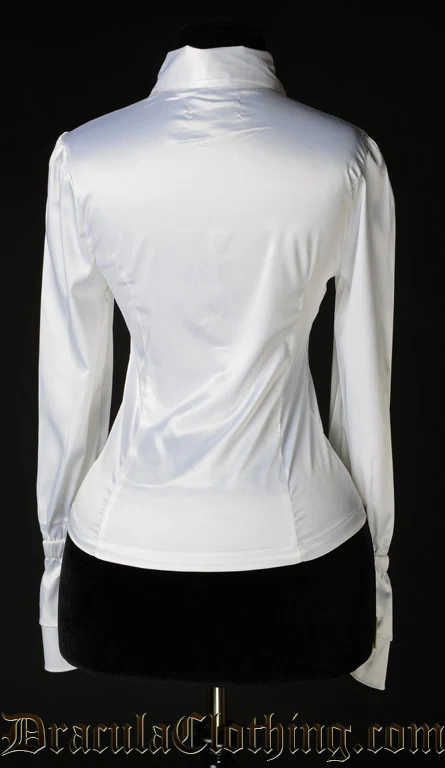 White Satin Elegant Cravat Blouse - Image 3