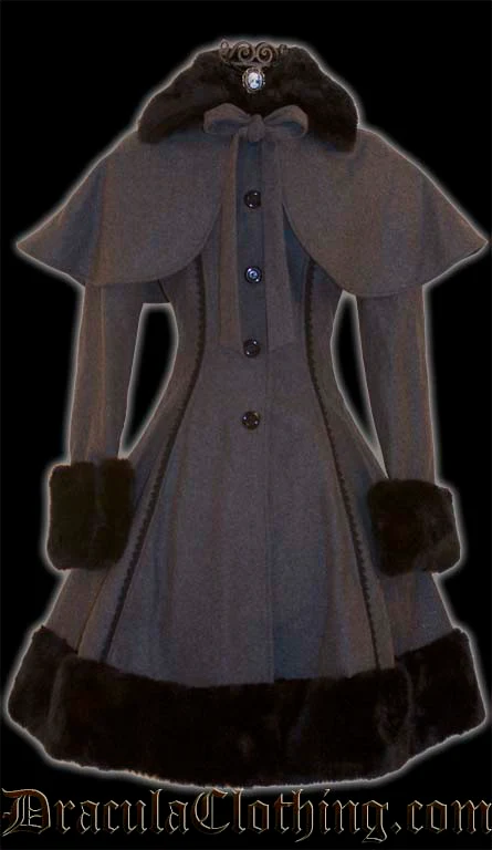Thick Winter Wool Coat Grey Satin Lining
